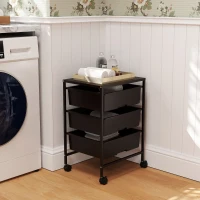 HOMCOM Beistellwagen mit Rädern, 3 Körbe für Transport und Aufbewahrung, Küchenwagen, 40,8L x 33,5B x 60,5H cm, Schwarz(m-2)