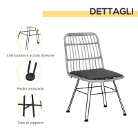 Outsunny Set Mobili da Giardino 3 Pezzi con Tavolino e Sedie in Rattan PE, Poilestere e Acciaio per Esterni, Grigio(m-5)