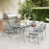 Outsunny Five-Piece PE Rattan Garden Dining Set with Cushions & Stackable Chairs - Light Grey(m-9)