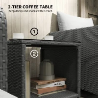 Outsunny Five Piece Rattan Garden Furniture Set with 2-Tier Coffee Table and Ottomans - Grey(m-8)