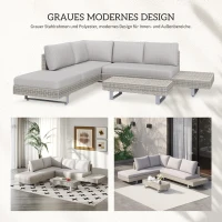 Outsunny Polyrattan-Lounge-Set für 4 Personen Couchtisch Beistelltisch Wetterbeständig Grau + Braun(m-7)