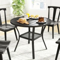 Outsunny Mesa de Comedor Exterior Redonda con Orificio para Sombrilla Estante Inferior y Estructura de Acero Ø90x73 cm Negro(m-8)