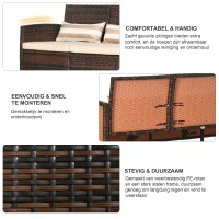 Outsunny rotan bank met kussens, driezits loungebank, staal, grijs, 173 x 68 x 78 cm Outdoor loungebank kussen driezits bruin(m-5)