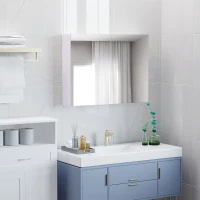 Homcom Dulapior Baie cu Oglinda – Alb MDF 80×60×15 cm cu 3 Rafturi(m-8)