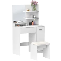 HOMCOM Masă de Toaletă cu Oglindă și Taburet, 80x40x132 cm, Alb(m-1)