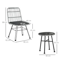 Outsunny Set Mobili da Giardino 3 Pezzi con Tavolino e Sedie in Rattan PE, Poilestere e Acciaio per Esterni, Grigio(m-3)