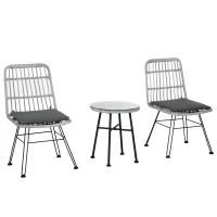 Outsunny Set Mobili da Giardino 3 Pezzi con Tavolino e Sedie in Rattan PE, Poilestere e Acciaio per Esterni, Grigio(m-10)