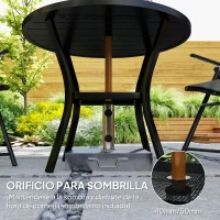 Outsunny Mesa de Comedor Exterior Redonda con Orificio para Sombrilla Estante Inferior y Estructura de Acero Ø90x73 cm Negro(m-5)