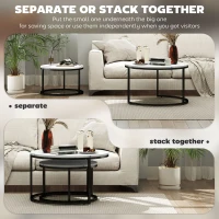 HOMCOM Set of Two Marble-Effect Stacking Tables - Black/White(m-5)