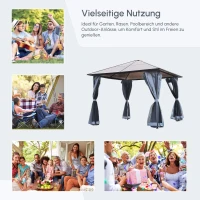 Outsunny Pavillon mit Polycarbonatdach, Vorhänge mit Fliegennetz, Alugestell, dunkelgrau, 3 x 4 x 2,6 m(m-9)