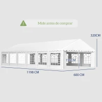 Outsunny Carpa para Fiesta 12x6 m con 12 Paredes Laterales Desmontables y 12 Ventanas Impermeable Protección UV 30+ Blanco(m-3)