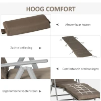 Outsunny Inklapbaar Ligbed Tuin Metalen Frame, Comfortabele Ligstoel Met Kussens, bruin(m-5)
