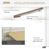 Outsunny Luifel aluminium knikarmluifel zonwering met handslinger 3,5 x 2,5 m Geel + Grijs(m-7)