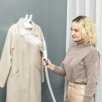 HOMCOM Upright Garment Clothes Steamer with 6 Steam Setting, 45s Fast Heat-up, 1.7L Water Tank and 45min Steamer, Wrinkle and Odour Remover, White(m-9)