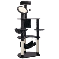 PawHut Árbol Rascador para Gatos Grande 65x50x153 cm Torre para Gatos Centro de Actividades con Múltiples Plataforma Poste Hamaca Bolas de Juguete y Cueva Gris Oscuro