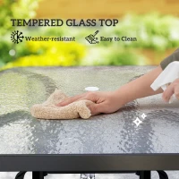 Outsunny Masă de Grădină pentru 4 Persoane cu Gaură pentru Umbrelă Ø54 mm, 96,5x96,5x70 cm, Negru(m-6)