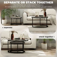 HOMCOM Industrial Nesting Coffee Table Set of 2, Round Coffee Tables, Living Room Table with Faux Marbled Top and Steel Frame(m-5)