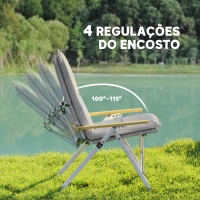 Outsunny 2 Cadeiras de Campismo Dobráveis com Encosto Alto Ajustável Apoios de Braços de Madeira e Bolsa de Transporte 59x67x96 cm Cinzento(m-4)