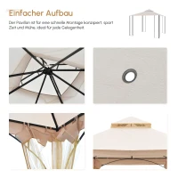 Outsunny Gartenpavillon Gartenzelt,  inkl. Befestigungsmaterial, wetterbeständig, 295 cm x 295 cm x 275 cm. Beige + Schwarz(m-8)