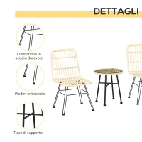 Outsunny Set Mobili da Giardino 3 Pezzi con Tavolino e Sedie in Rattan PE, Poilestere e Acciaio per Esterni, Crema(m-5)