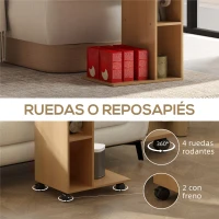 HOMCOM Mesa Auxiliar para Sofá Mesa Auxiliar en Forma de C con Ruedas Compartimentos Abiertos 40x30x69 cm Roble(m-7)