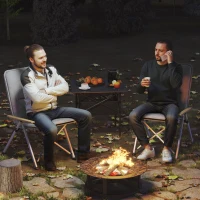 Outsunny Sillas de Camping Plegables de Aluminio con Respaldo Alto Ajustable Reposabrazos de Madera 59x67x96 cm Gris Claro(m-2)