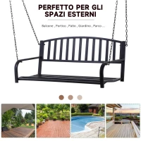 Outsunny Dondolo Sospeso da Giardino con 2 Posti, Romantica Panchina in Metallo Nero per Esterni, 127 x 60 x 47cm(m-6)