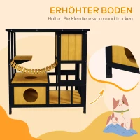 PawHut Katzenhuis Kattenhut Kattenhol, weerbestendig, 1 helling, 1 platform, 84,5 x 60 x 88 cm, Groen + Natuur(m-7)