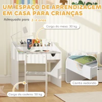 AIYAPLAY Conjunto de Secretária e Cadeira para Crianças com Gaveta Amovível e Compartimento para Dormitório Sala de Jogos Cinza e Branco(m-7)