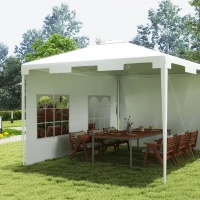 Outsunny Carpa de Jardín 395x295x255 cm Cenador Desmontable Exterior con 2 Laterales 2 Ventanas Anti-UV para Terraza Patio Blanco(m-7)