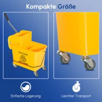 HOMCOM 20 L Mopp-Eimer mit Auswringer und Griff, Wischmopp-Eimer auf Rädern, Kunststoff, Gelb(m-4)