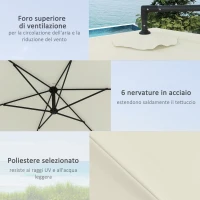 Outsunny Ombrellone da Giardino Decentrato 3x2.5 m con Base a Croce e Apertura a Manovella, Beige(m-5)