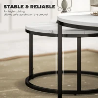HOMCOM Set of Two Marble-Effect Stacking Tables - Black/White(m-6)
