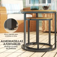 Outsunny Juego de 2 Mesas de Jardín con Encimera de Madera de Acaica Diseño Listones con Marco de Acero y Pies Ajustables Teca(m-7)