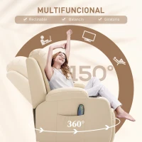 HOMCOM Sillón de Masaje Reclinable Sillón Relax con 8 Puntos de Masaje Vibrante Función de Calefacción 85x94x104 cm Crema(m-5)