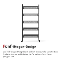 HOMCOM Küchenwagen mit 5 Drahtkörben, 4 Haken, 4 Rollen, 2 Griffe, Stahl/Kunststoff, 45x26,5x106 cm, Weiß(m-7)