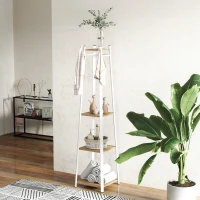 HOMCOM Compact Freestanding Coat Rack -  White/Oak(m-8)