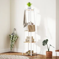 HOMCOM Compact Freestanding Coat Rack -  White/Oak(m-2)