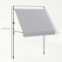 Outsunny Toldo Manual Retráctil 2x1,2 m Toldo Exterior Enrolável Altura Ajustável com Manivela 210-310 cm Proteção UV30+ Cinzento(m-3)
