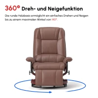 HOMCOM Relaxsessel, 145° neigbar, verstellbare Fußstütze, Kunstleder, 360° drehbar, bis 120 kg, Braun(m-7)