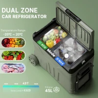 Outsunny 45L Two Compartment Car Fridge Cooler - Green(m-4)