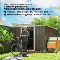 Outsunny Casetta da Giardino con Porta Scorrevole, in Acciaio, 345x280.5x169-201cm, Grigio(m-5)