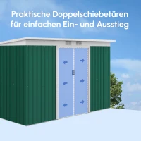 Outsunny Metall Gerätehaus 6,3m³ 280x130x172cm Geräteschuppen mit Pultdach Schiebetür wetterfest Gartenhaus Outdoor Garten Schuppen Schrank für Hinterhof Außenbereich Anthrazit, Dunkelgrün(m-8)