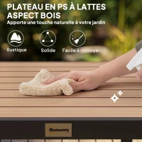 Outsunny Table à manger de jardin pour 4 personnes, en aluminium, 78 x 78 x 74 cm, couleur aspect bois naturel(m-4)