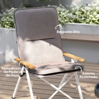 Outsunny Sillas de Camping Plegables de Aluminio con Respaldo Alto Ajustable Reposabrazos de Madera 59x67x96 cm Gris Claro(m-6)