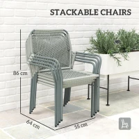 Outsunny Five-Piece PE Rattan Garden Dining Set with Cushions & Stackable Chairs - Light Grey(m-8)