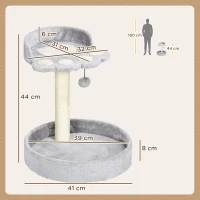 PawHut Tiragraffi per Gatti con Lettini, Corda in Juta e Peluche, 41x41x44 cm, Grigio Chiaro(m-3)