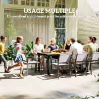 Outsunny Table de jardin rectangulaire pour 8 personnes en aluminium table de salle à manger extétieur plateau PE à lattes(m-6)