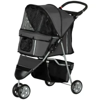 PawHut Carrito para Perros Pequeños con Cesta de Almacenaje Ventanas de Malla y Cinturón de Seguridad 75x45x97 cm Gris Oscuro(m-11)