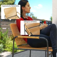 Outsunny 3-delig Rattan Bistroset, Zitgroep, Tuinset met 2 Tuinstoelen, Salontafel 54 x 66 x 76 cm Geel(m-6)